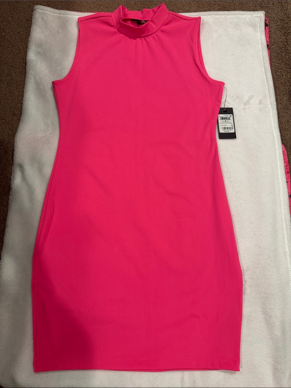 Guess Hot Pink Sleeveless Mock-Neck Mini Dress